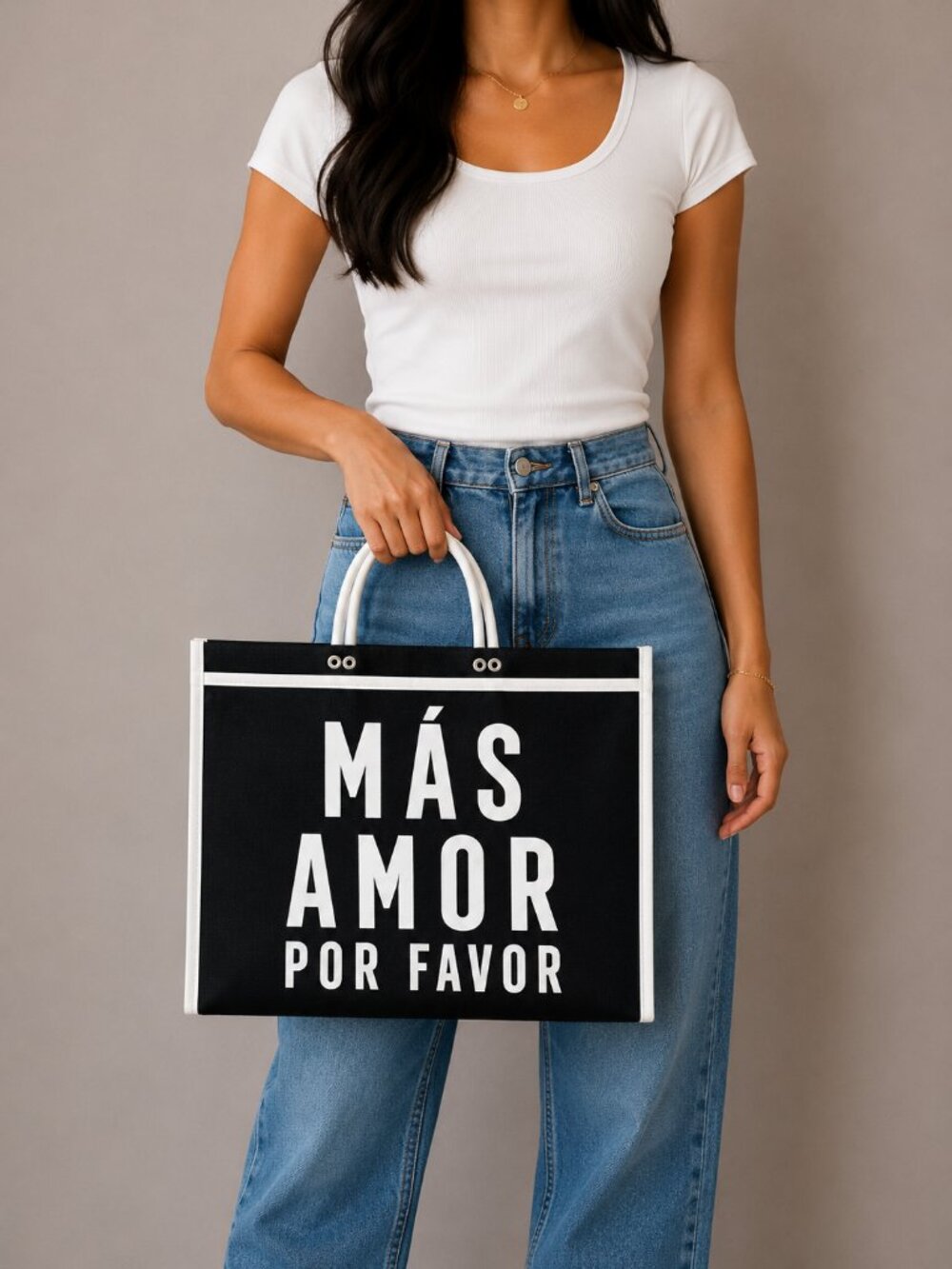 Mexican Tote Bag "Mas Amor Por Favor" - Black